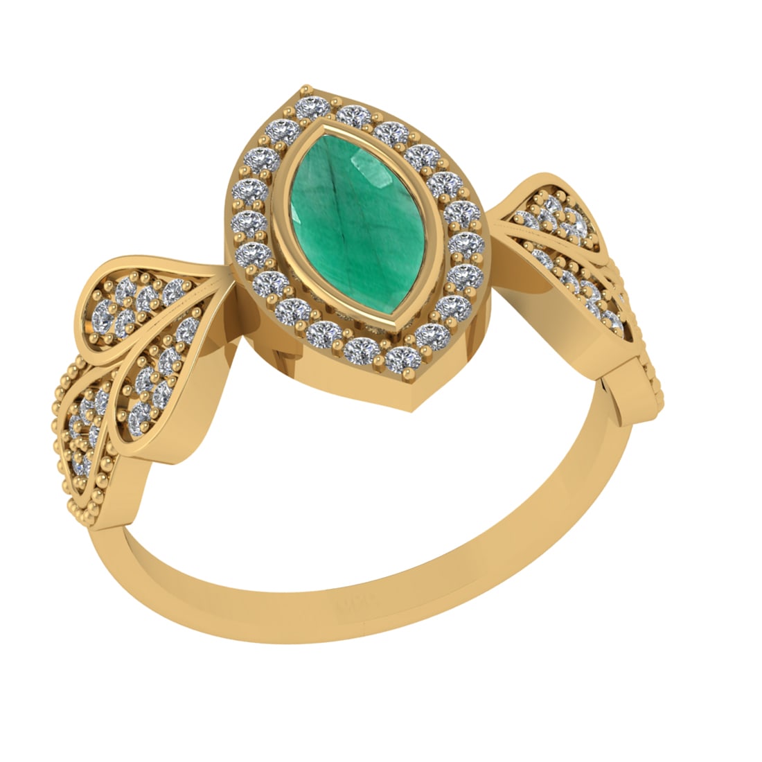 0.83 Ctw VS/SI1 Emerald and Diamond14K Yellow Gold Engagement Ring: Center Stone Weight : 0.50 Ctw (Marquise Cut) Center Stone Color :-Emerald Center Stone Setting : Prong Side Diamond Weight Of Ctw 0.33 Ctw Color : J-K Clarity : VS/SI1 Stone Setting : Prong Metal Wei