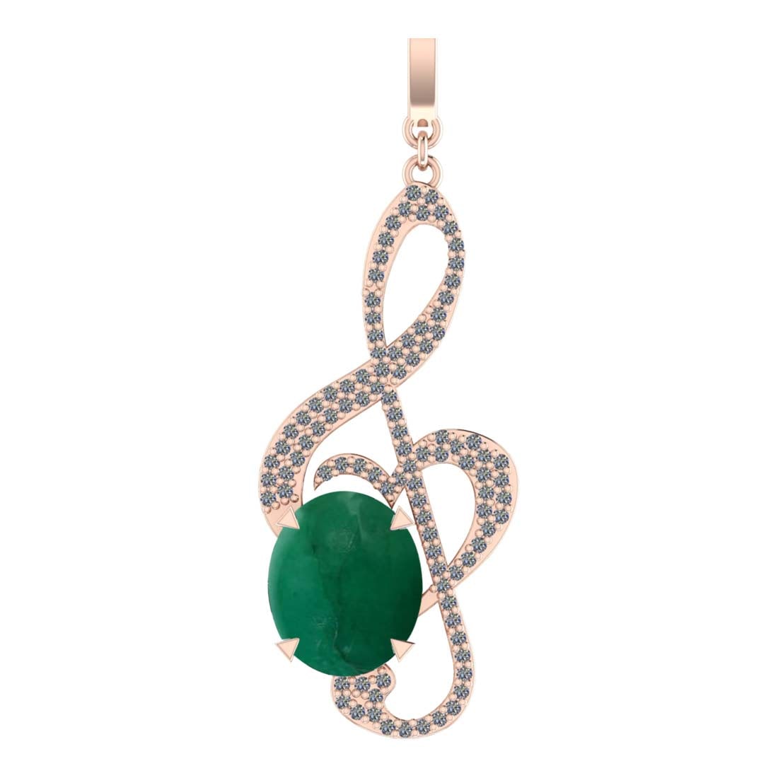 10.93 Ctw VS/SI1 Emerald and Diamond Prong Set 14k Rose Gold Pendant (ALL D: Center Stone Weight :-10.13 Ctw ( Oval Cab ) Center Stone Color :-Emerald Center Stone Setting : Prong Side Diamond Weight Of Ctw :- 0.80 Ctw Color : J-K Clarity : VS/SI1 Daimond Setting : Prong Metal