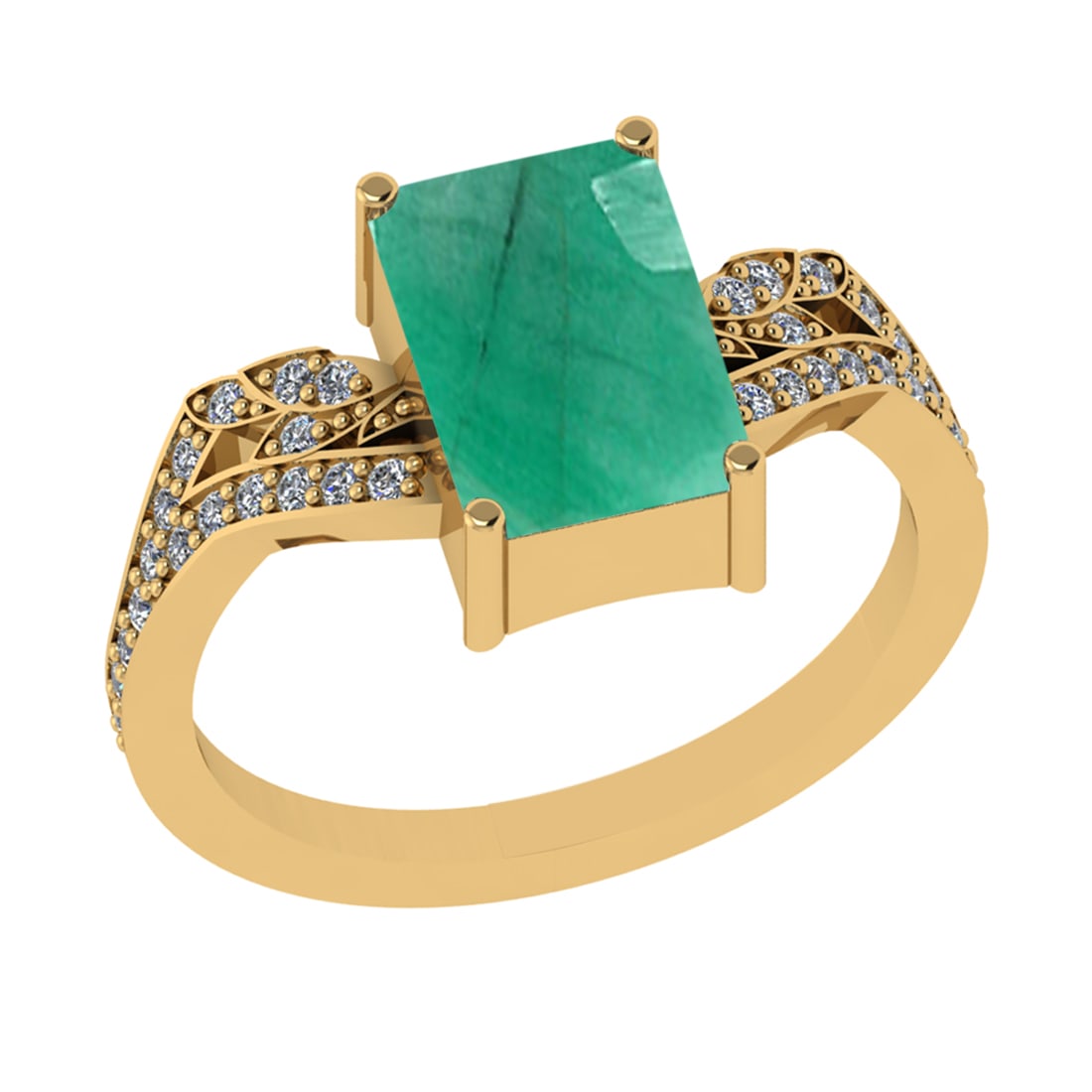 2.77 Ctw VS/SI1 Emerald and Diamond 14k Yellow Gold Engagement Ring (ALL DI: Center Stone Weight :-2.50 Ctw ( Emerald Cut) Center Stone Color :-Emerald Center Stone Setting : Prong Side Diamond Weight Of Ctw :- 0.27 Ctw Color : J-K Clarity : VS/SI1 Daimond Setting : Prong Meta