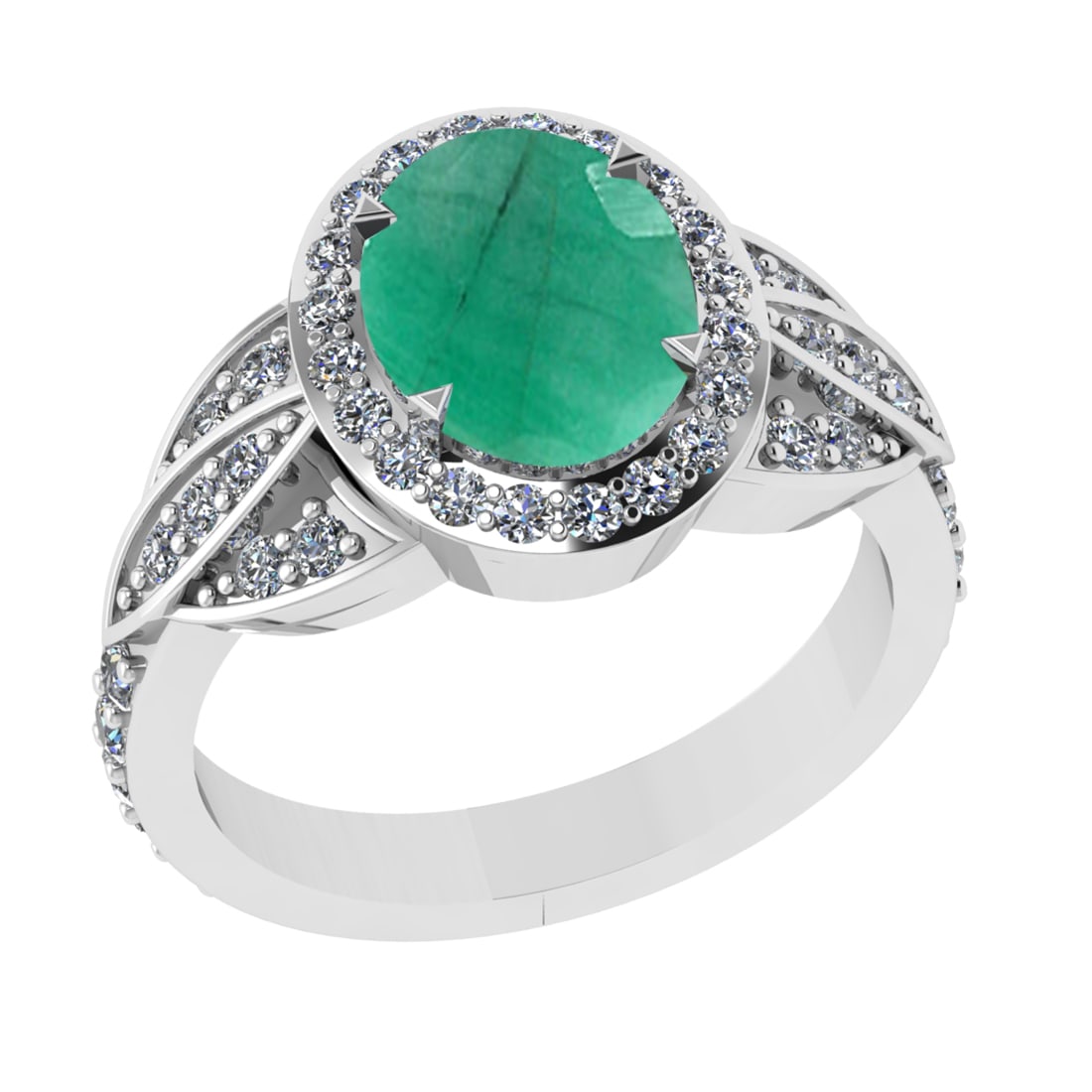 3.26 Ctw VS/SI1 Emerald and Diamond 14k white Gold Engagement Ring (ALL DIA: Center Stone Weight :-2.50 Ctw ( Oval Cut) Center Stone Color :-Emerald Center Stone Setting : Prong Side Diamond Weight Of Ctw 0.76 Ctw Color : G-H Clarity : VS/SI1 Daimond Setting : Prong Metal Weig