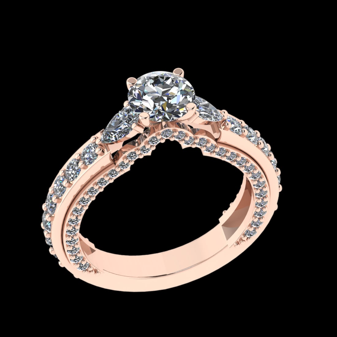 2.46 Ctw VS/SI1 Diamond Prong Set 18k Rose Gold Engagement Ring (ALL DIAMON: Center Daimond Weight :-0.84 Ctw ( Round Cut) Color : G-H Clarity : VS/SI1 Side Diamond Weight Of Ctw 1.62 Ctw Color : G-H Clarity : VS/SI1 Daimond Setting : Prong Metal Weight : Approx 5.68 gram 18k