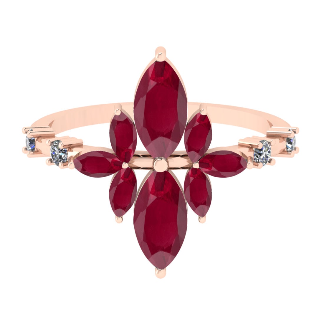 1.75 Ctw VS/SI1 Ruby And Diamond 14K Yellow Gold Cocktail Ring: Center Stone Weight : 1.60 Ctw (Marquise Cut) Center Stone Color : Ruby Stone Setting : Prong Side Stone Weight Of Ctw 0.15 Ctw Side Stone Color : J-K Stone Clarity : VS/SI1 Stone Setting : Prong Meta