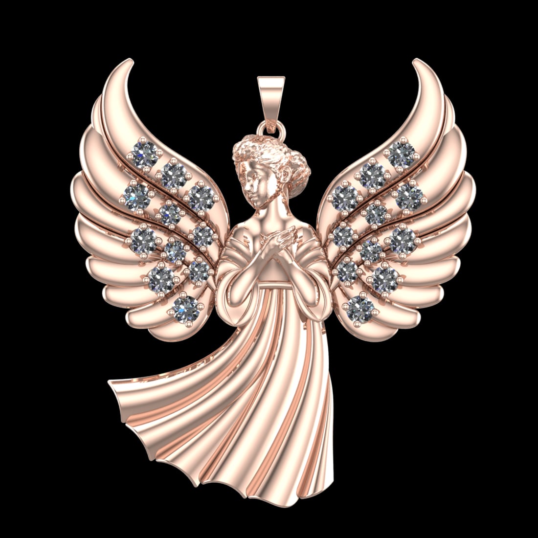 1.24 Ctw VS/SI1 Diamond Prong Set 18K Rose Gold fairy Girls Theme Pendant (: Total Daimond Weight :-1.24 Ctw Color : G-H Clarity : VS/SI1 Setting : Prong Metal Weight : Approx 24.15 gram 18K Rose Gold fairy Girls Theme Pendant (ALL DIAMOND ARE LAB GROWN ) #3SS97869v15