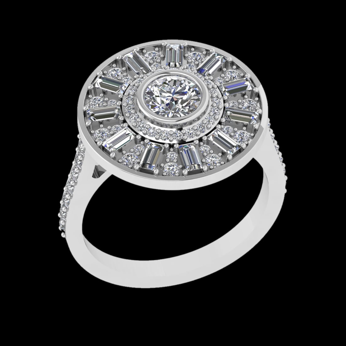 2.51 Ctw VS/SI1 Diamond Prong Set 18K White Gold Engagement Ring: Center Diamond Weight :-: 2.00 Ctw ( Round & baguette Cut) Color :- G-H Clarity : VS/SI1 Center Stone Setting : Prong Side Diamond Weight Of Ctw 0.51 Ctw Color : G-H Clarity : VS/SI1 Stone Setting : P