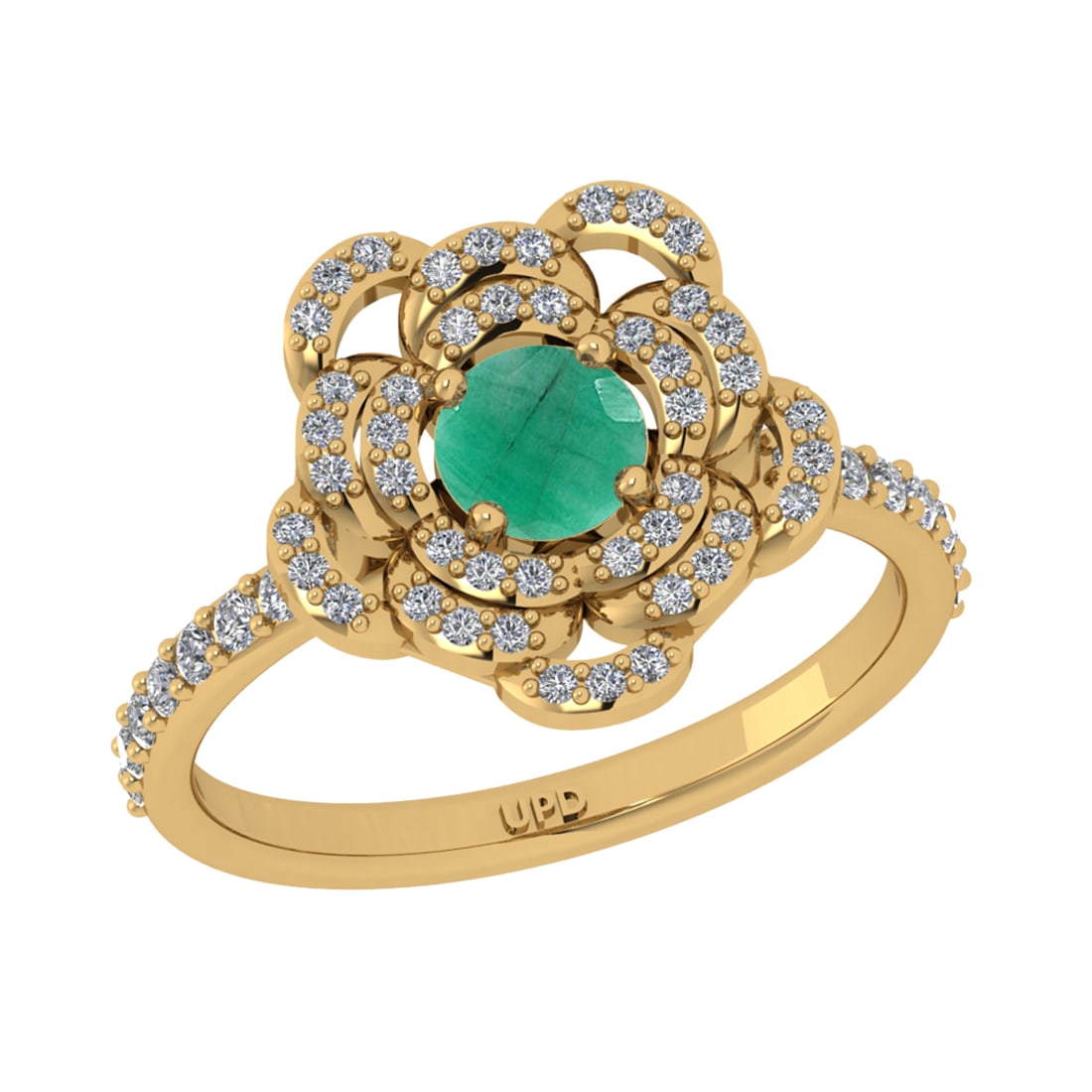 0.92 Ctw VS/SI1 Emerlad and Diamond Prong Set 14K Yellow Gold Engagement Ri: Center stone Weight :-: 0.50 Ctw ( Round Cut) Color :- Emerlad Center Stone Setting : Prong Side Diamond Weight Of Ctw 0.42 Ctw Color : J-K Clarity : VS/SI1 Stone Setting : Prong Metal Weight : Approx