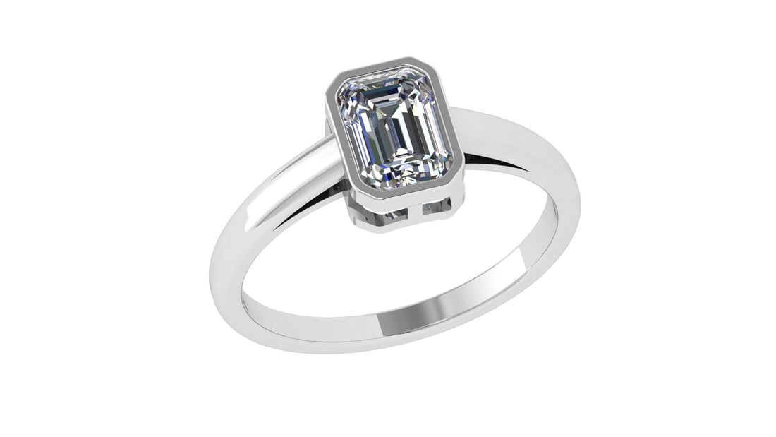 1.10 Ctw SI2/SI1 Diamond Bezel Set 14k white Gold Solitaire Ring: Center Daimond Weight :-1.10 Ctw ( Emerald Cut) Color : G-H Clarity : SI2/SI1 Daimond Setting : Bezel Metal Weight : Approx 2.80 gram 14k White Gold Solitaire Ring Current Ring Size 6 (ALL DIAMOND ARE