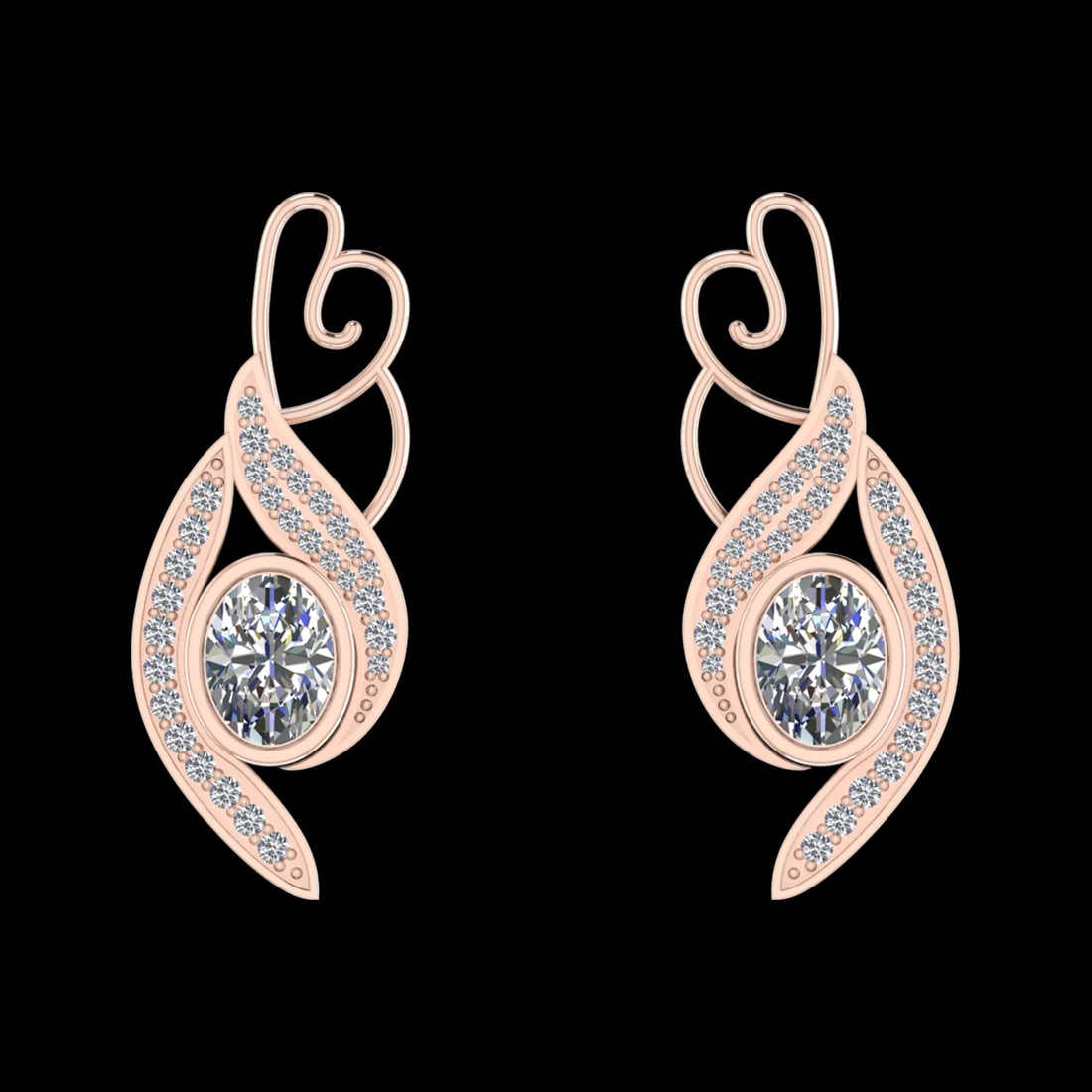 3.14 Ctw SI1/SI2Diamond Prong Set 10k Rose Gold Earrings (ALL DIAMOND ARE L: Center Daimond Weight :-2.50 Ctw ( Oval Cut) Color : J-K Clarity : SI1/SI2 Side Diamond Weight Of Ctw 0.64 Ctw Color : J-K Clarity : SI1/SI2 Daimond Setting : Prong Metal Weight : Approx 6.64 gram 10k