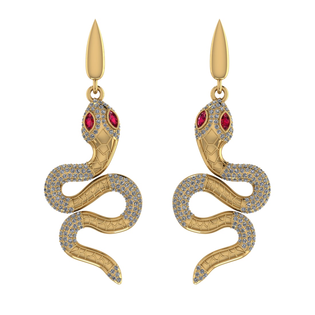 2.15 CtwVS/SI1 Ruby and Diamond 14K Yellow Gold Sneak Earrings: Eye stone weight :-0.40 ctw ( Marquise cut) Eye Stone Color :-Ruby Setting :- Prong Total Diamond Weight : 1.75 Ctw (Round cut) Center Diamond Color :- J-K Center Clarity :VS/SI1 Stone Setting : Prong