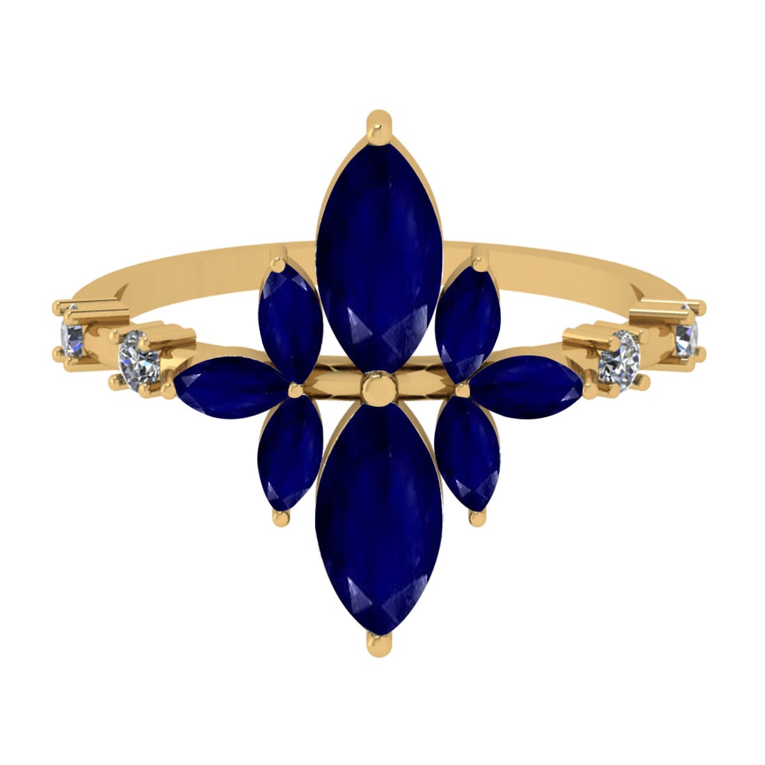 1.75 Ctw VS/SI1 Blue Sapphire And Diamond 14K Rose Gold Cocktail Ring: Center Stone Weight : 1.60 Ctw (Marquise Cut) Center Stone Color : Blue Sapphire Stone Setting : Prong Side Stone Weight Of Ctw 0.15 Ctw Side Stone Color : J-K Stone Clarity : VS/SI1 Stone Setting : P