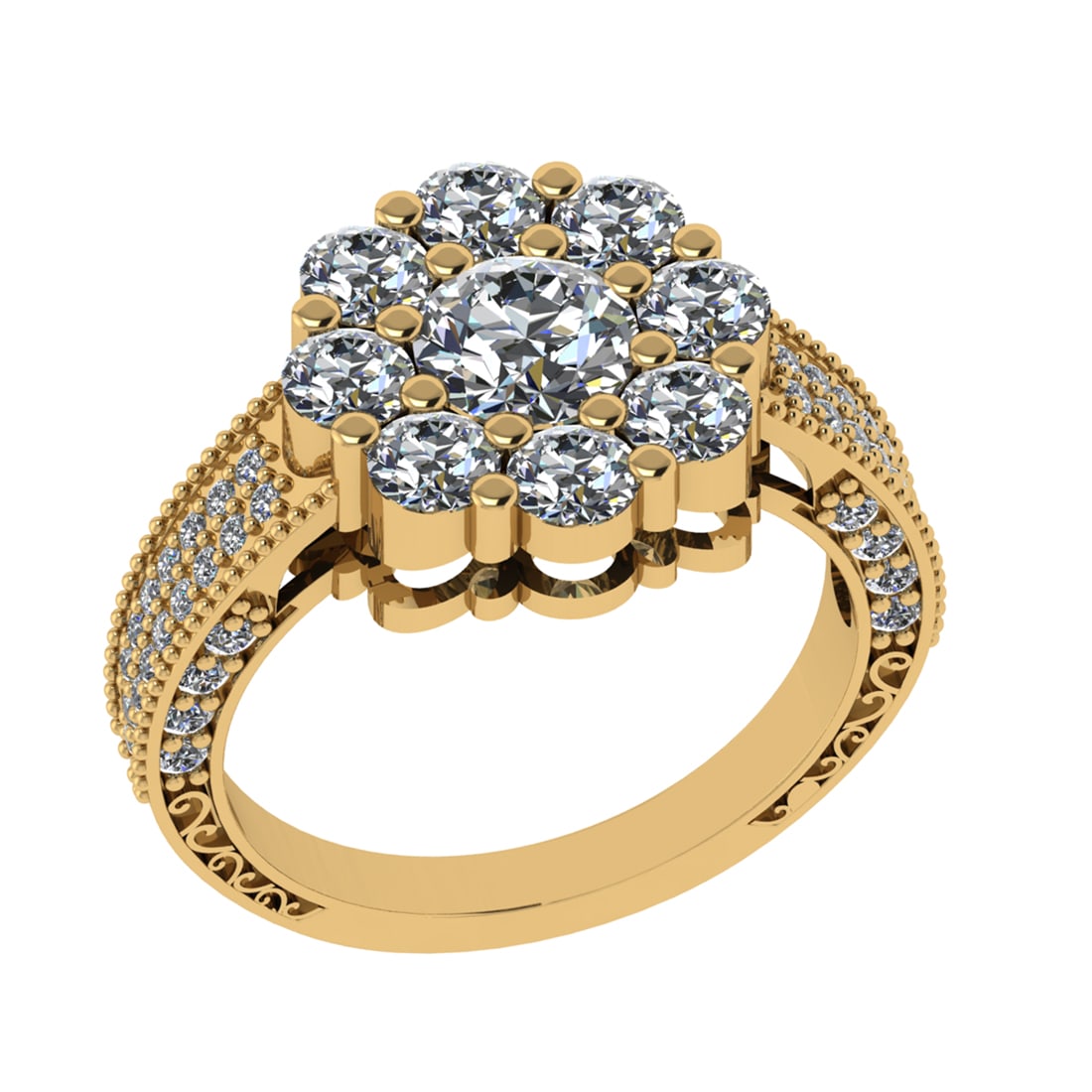 3.29 Ctw VS/SI1 Diamond Prong Set 14k Yellow Gold Engagement Ring: Center Daimond Weight :-0.84 Ctw ( Round Cut) Color : G-H Clarity : VS/SI1 Side Diamond Weight Of Ctw 2.45 Ctw Color : G-H Clarity : VS/SI1 Daimond Setting : Prong Metal Weight : Approx 6.06 gram 14k