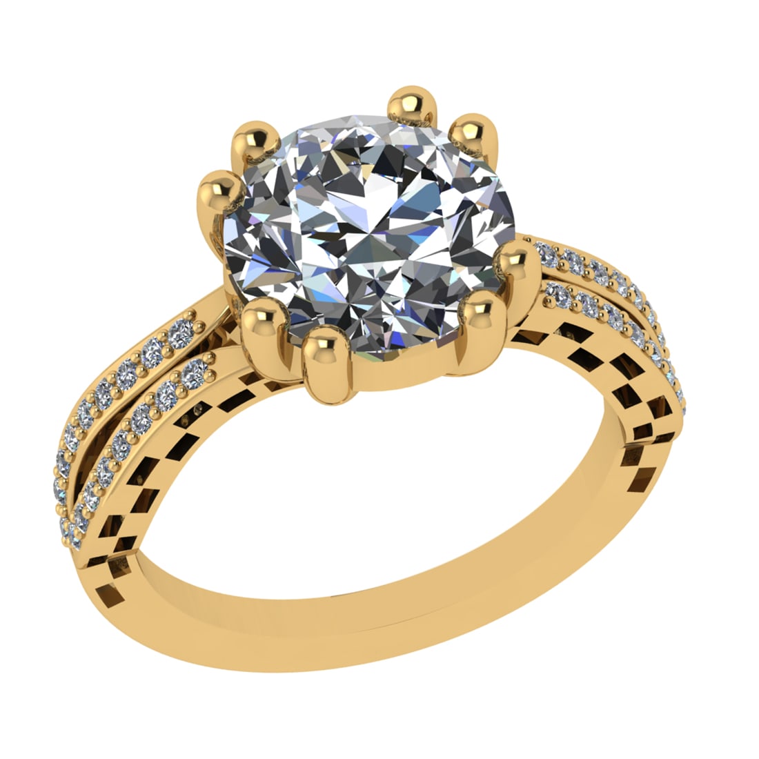 2.97 Ctw SI2/SI1 Diamond 14k Yellow Gold Engagement Ring (ALL DIAMOND ARE L: Center Daimond Weight :-2.75 Ctw ( Round Cut) Color : G-H Clarity : SI2/SI1 Side Diamond Weight Of Ctw 0.22 Ctw Color : G-H Clarity : SI2/SI1 Daimond Setting : Prong Metal Weight : Approx 4.68 gram 14