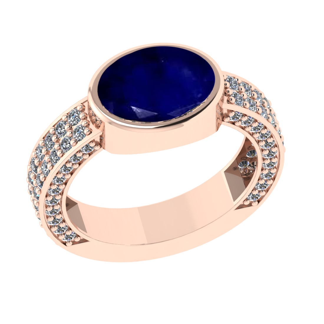 2.96 Ctw VS/SI1 Blue Sapphire and Diamond 14k Rose Gold Engagement Ring (AL: Center Stone Weight :-2.00 Ctw ( Oval Cut) Center Stone Color :-Blue Sapphire Center Stone Setting : Prong Side Diamond Weight Of Ctw 0.96 Ctw Color : G-H Clarity : VS/SI1 Daimond Setting : Prong Meta