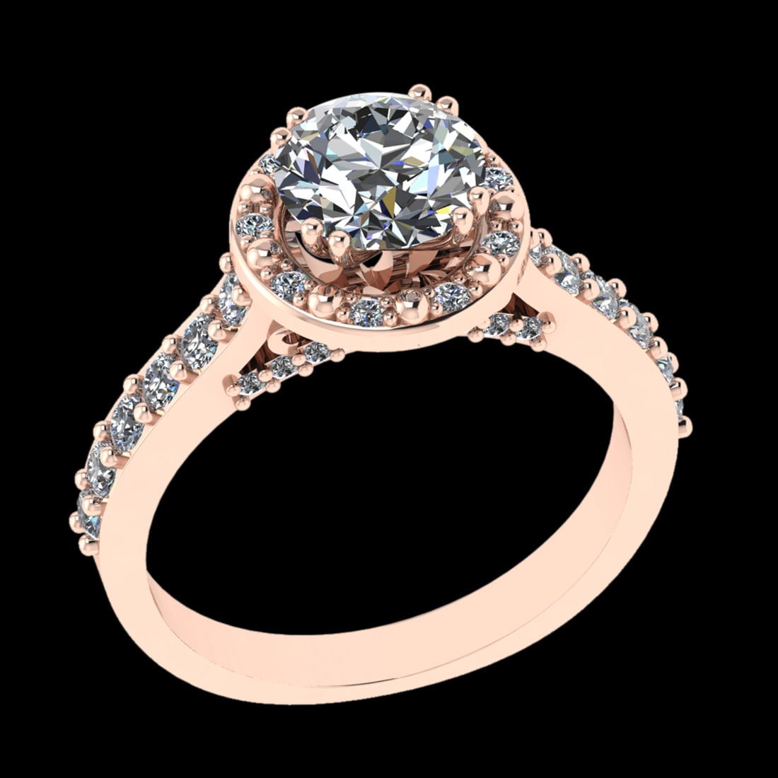 1.94 Ctw VS/SI1 Diamond Prong Set 18k Rose Gold Engagement Ring (ALL DIAMON: Center Daimond Weight :-1.30 Ctw ( Round Cut) Color : G-H Clarity : VS/SI1 Side Diamond Weight Of Ctw 0.64 Ctw Color : G-H Clarity : VS/SI1 Daimond Setting : Prong Metal Weight : Approx 5.33 gram 18k