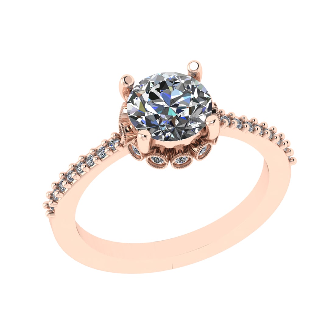 1.43 Ctw VS/SI1 Diamond 14k Rose Gold Hiden Halo Engagement Ring (ALL DIAMO: Center Daimond Weight :-1.25 Ctw ( Roundr Cut) Color : G-H Clarity : VS/SI1 Side Diamond Weight Of Ctw 0.18 Ctw Color : G-H Clarity : VS/SI1 Daimond Setting : Prong Metal Weight : Approx 3.95 gram 14k