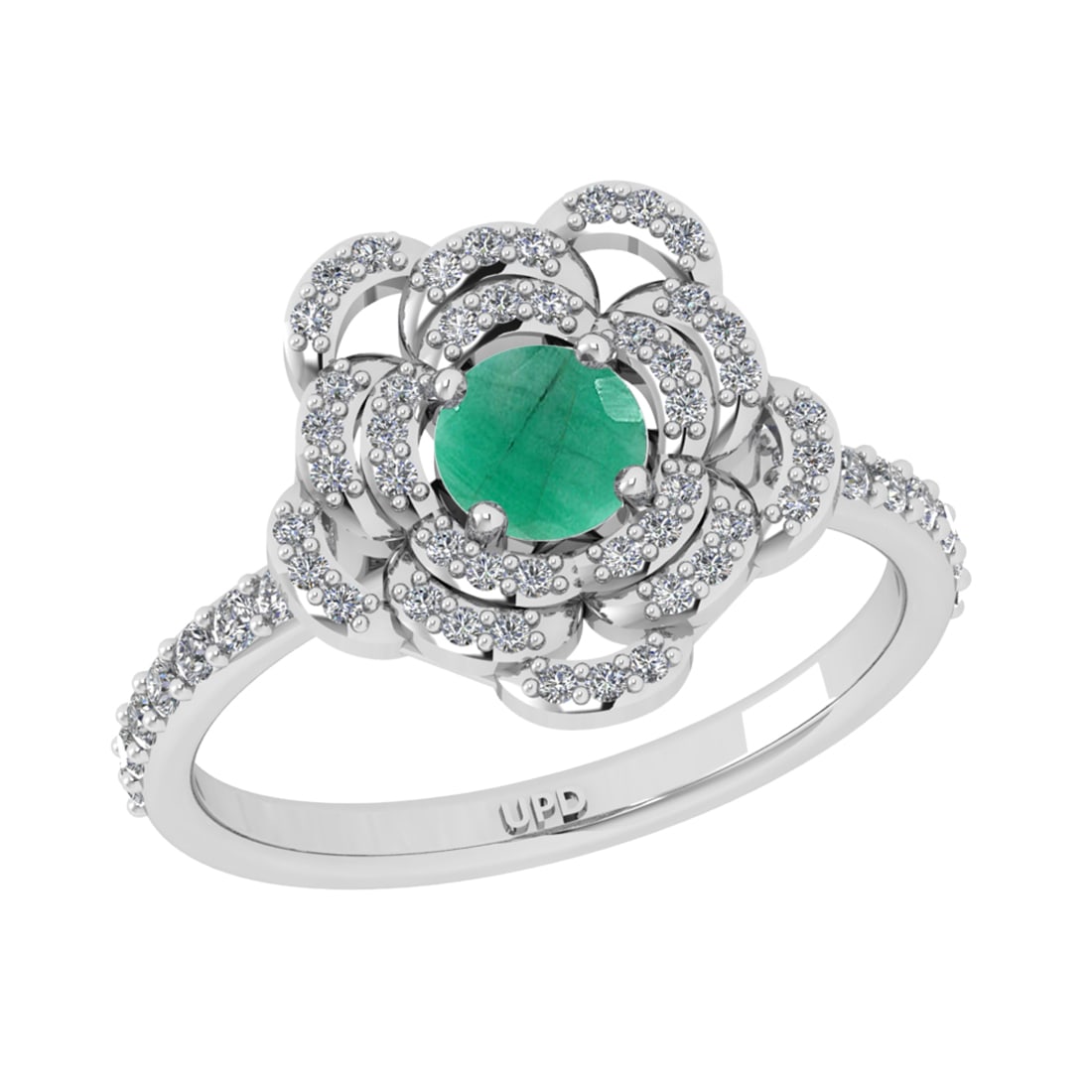 0.92 Ctw VS/SI1 Emerlad and Diamond Prong Set 14K White Gold Engagement Rin: Center stone Weight :-: 0.50 Ctw ( Round Cut) Color :- Emerlad Center Stone Setting : Prong Side Diamond Weight Of Ctw 0.42 Ctw Color : J-K Clarity : VS/SI1 Stone Setting : Prong Metal Weight : Approx