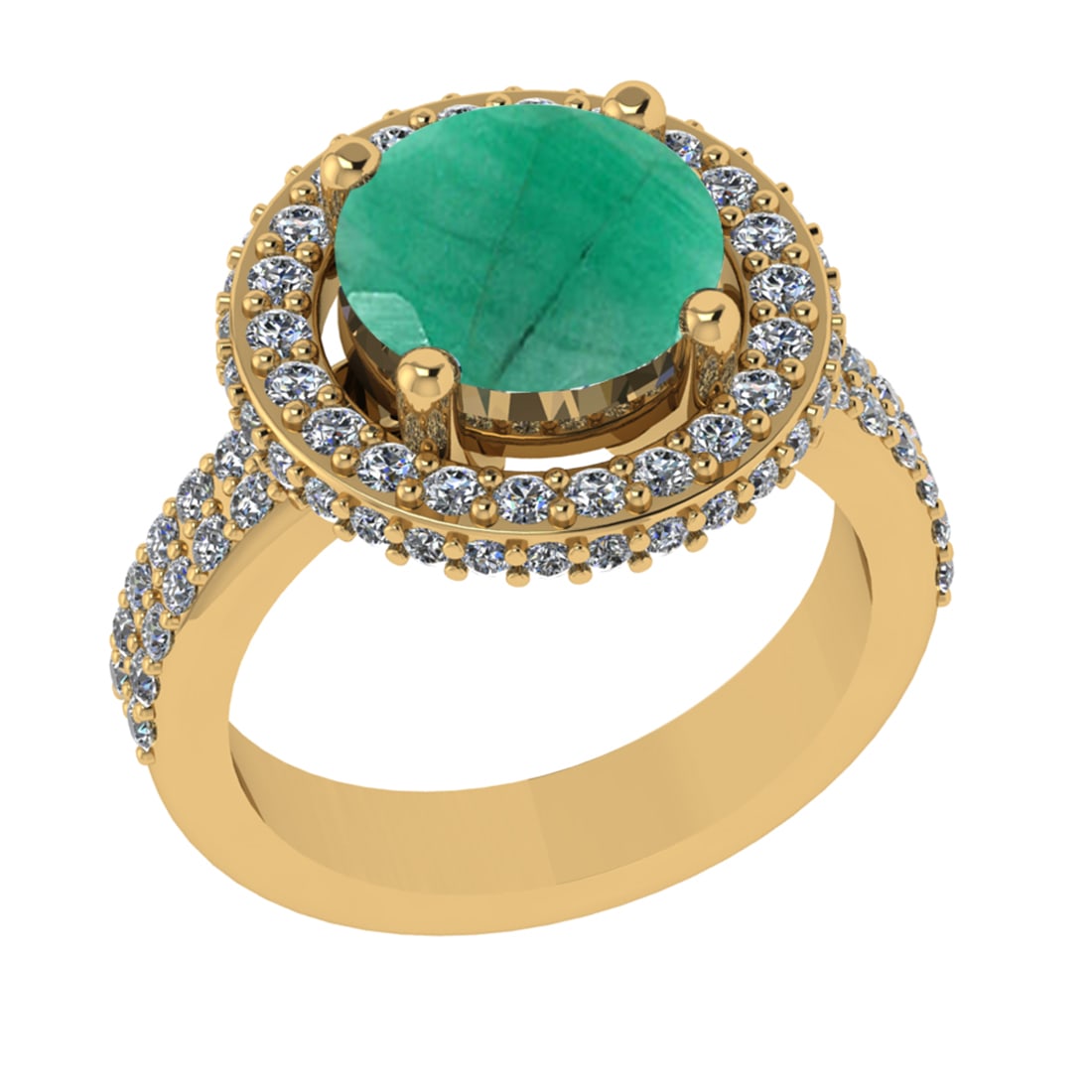 1.07 Ctw VS/SI1 Emerald and Diamond 14k Yellow Gold Engagement Ring (ALL DI: Center Stone Weight :-0.50 Ctw ( Round Cut) Center Stone Color :-Emerald Center Stone Setting : Prong Side Diamond Weight Of Ctw 0.57 Ctw Color : G-H Clarity : VS/SI1 Daimond Setting : Prong Metal Wei