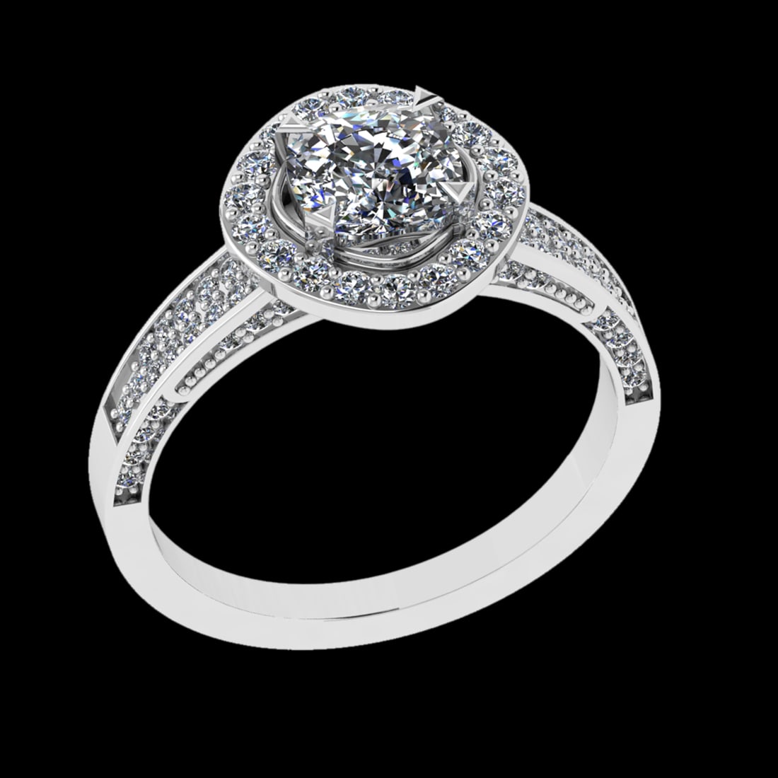 1.65 Ctw VS/SI1 Diamond Prong Set 18K White Gold Engagement Ring: Center Diamond Weight :-1.00 Ctw ( Cushion Cut) Color :- G-H Clarity : VS/SI1 Center Stone Setting : Prong Side Diamond Weight Of Ctw 0.65 Ctw Color : G-H Clarity : VS/SI1 Stone Setting : Prong Metal