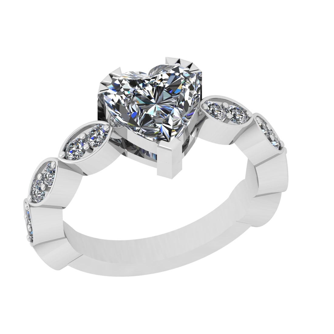 2.56 Ctw SI1/SI2 Diamond Prong Set 14k white Gold Engagement Ring: Center Daimond Weight :-2.00 Ctw ( Heart Cut ) Color : G-H Clarity : SI1/SI2 Side Diamond Weight Of Ctw 0.56 Ctw Color : G-H Clarity : SI1/SI2 Daimond Setting : Prong Metal Weight : Approx 4.91 gram 1