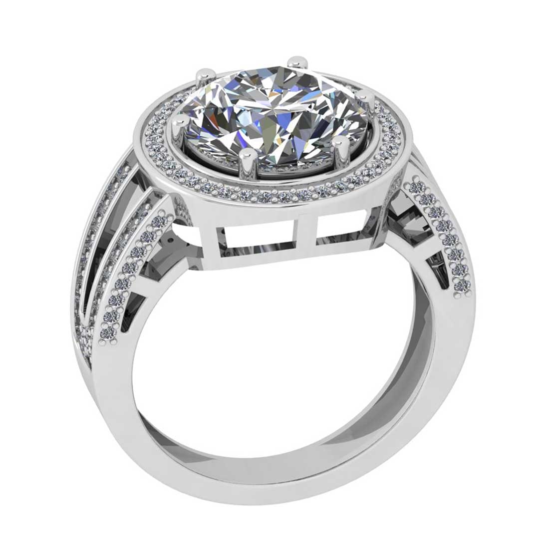 5.07 Ctw SI2/I1 Diamond Style Prong Set 18K White Gold Engagement Halo Ring: Center Diamond Weight : 3.50 Ctw ( Round Cut) Center Diamond Color : G-H Center Stone Setting : Prong Center Stone Clarity : SI2/I1 Side Stone Weight Of Ctw 0.57 Ctw Side Stone Color : G-H Stone Clari