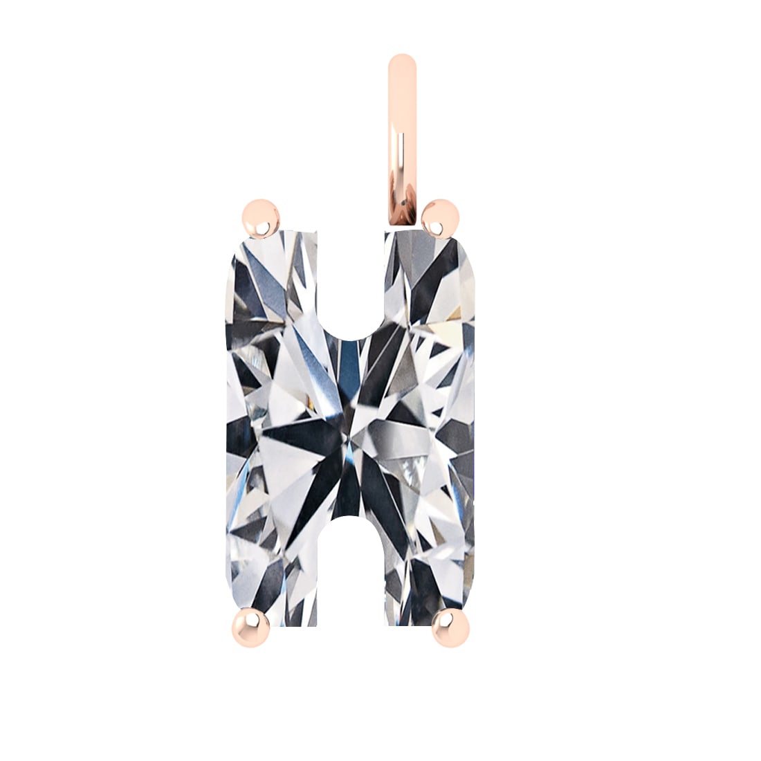 0.87 ctw VS Diamond Style Prong Set 14k Rose Gold Alphabet-H Pendant (ALL L: Total Daimond Weight :-0.87 Ctw Color : White Clarity : VS Setting : Prong Metal Weight : Approx 3.60 gram 14k Rose Gold Alphabet-H Pendant (ALL LAB GROWN Diamond ) #3SS96060v15