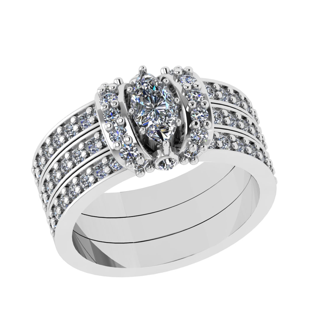 1.39 Ctw SI1/SI2 Diamond 14k white Gold Engagement Halo Ring (ALL DIAMOND A: Center Daimond Weight :-0.50 Ctw ( Marquise Cut ) Color : G-H Clarity : SI1/SI2 Side Diamond Weight Of Ctw 0.89 Ctw Color : G-H Clarity : SI1/SI2 Daimond Setting : Prong Metal Weight : Approx 7.90 gra