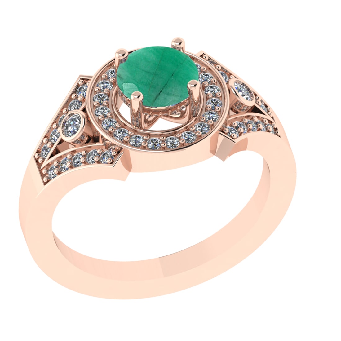 1.24 Ctw VS/SI1 Emerald and Diamond 14k Rose Gold Engagement Ring (ALL DIAM: Center Stone Weight :-0.84 Ctw ( Round Cut) Center Stone Color :-Emerald Center Stone Setting : Prong Side Diamond Weight Of Ctw 0.40 Ctw Color : G-H Clarity : VS/SI1 Daimond Setting : Prong Metal Wei
