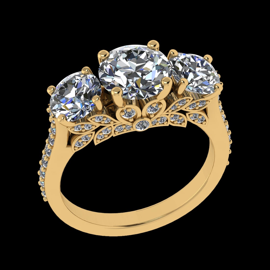 3.93 Ctw VS/SI1 Diamond Prong Set 18k Yellow Gold Engagement Ring (ALL DIAM: Center Daimond Weight :-3.43 Ctw ( 3pc Round Cut) Color : G-H Clarity : VS/SI1 Side Diamond Weight Of Ctw 0.50 Ctw Color : G-H Clarity : VS/SI1 Daimond Setting : Prong Metal Weight : Approx 6.24 gram