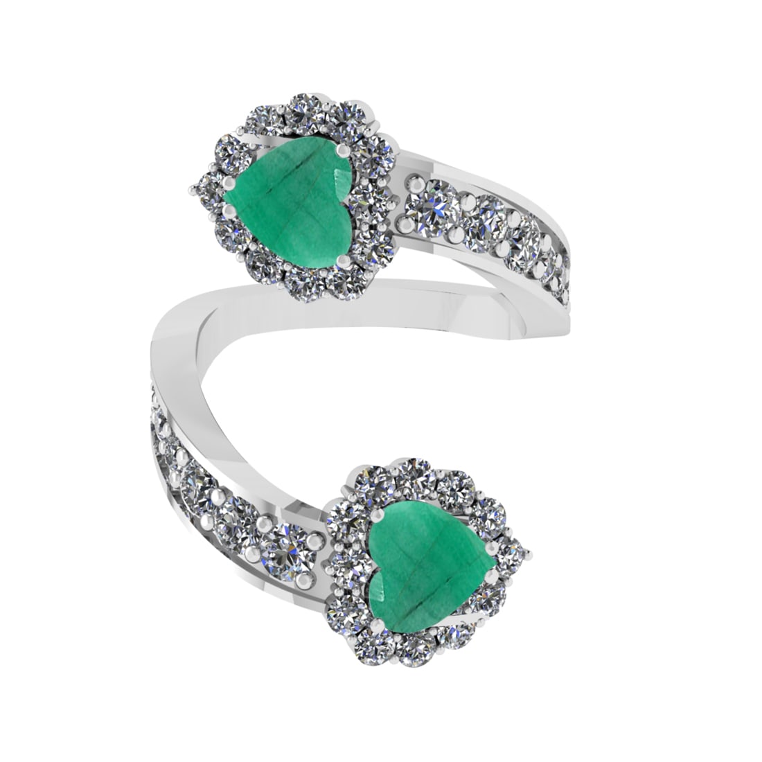 4.24 Ctw VS/SI1 Emerald and Diamond14K White Gold Engagement Ring: Center Stone Weight : 2.00 Ctw (Heart Cut) Center Stone Color :-Emerald Center Stone Setting : Prong Side Diamond Weight Of Ctw 2.24 Ctw Color : J-K Clarity : VS/SI1 Stone Setting : Prong Metal Weight