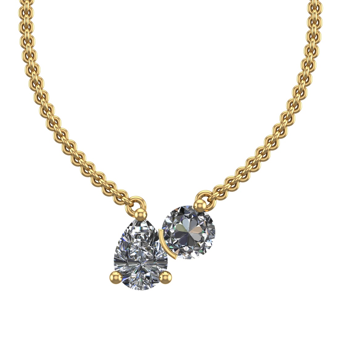 1.25 Ctw SI2/SI1 Diamond Prong Set 14K Yellow Gold Two-Stone Pendant Neckla: Total Daimond Weight :-1.25 Ctw ( Round & Pear cut ) Color : G-H Clarity : SI2/SI1 Setting : Prong Metal Weight : Approx 2.51 gram 14K Yellow Gold Two-Stone Pendant Necklace (ALL DIAMOND ARE LAB GROWN