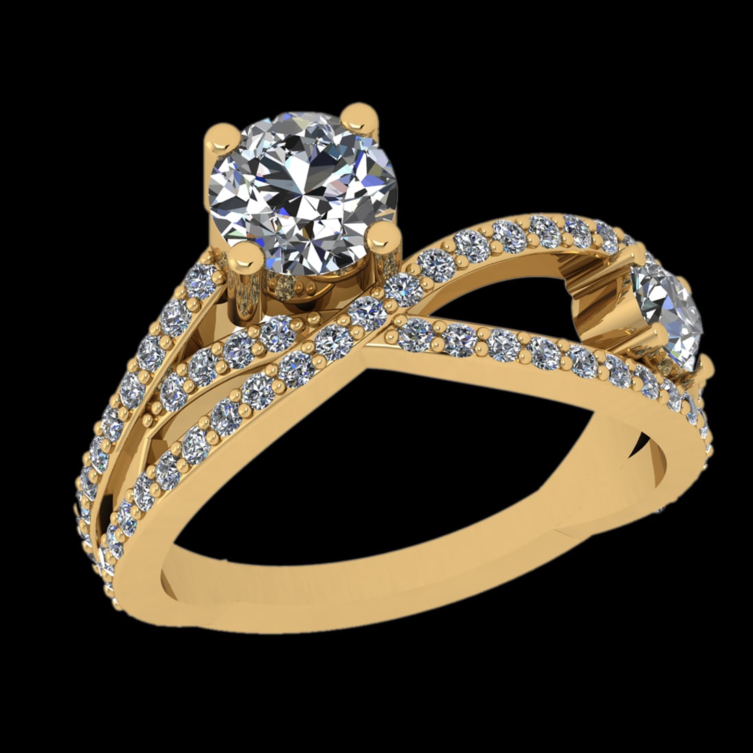 1.81 Ctw I2/I3 Diamond Prong Set 10k Yellow Gold Engagement Ring: Center Daimond Weight :-0.84 Ctw ( Round Cut ) Color : J-K Clarity : I2/I3 Side Diamond Weight Of Ctw 0.97 Ctw Color : J-K Clarity : I2/I3 Daimond Setting : Prong Metal Weight : Approx 4.91 gram 10k Y