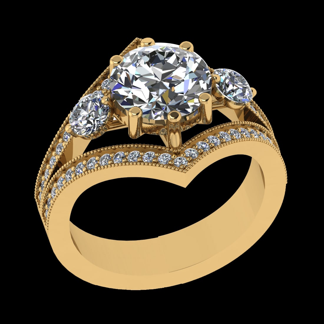 3.40 Ctw VS/SI1 Diamond Prong Set 18k Yellow Gold Engagement Ring: Center Daimond Weight :-2.00 Ctw ( Round Cut) Color : G-H Clarity : VS/SI1 Side Diamond Weight Of Ctw 1.40 Ctw Color : G-H Clarity : VS/SI1 Daimond Setting : Prong Metal Weight : Approx 7.06 gram 18k