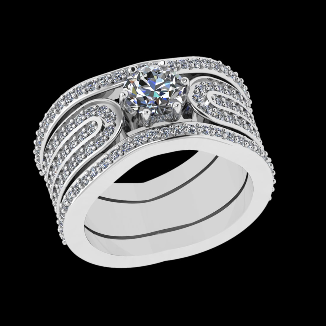 1.81 Ctw VS/SI1 Diamond Prong Set 18k white Gold Engagement Ring (ALL DIAMO: Center Daimond Weight :-0.84 Ctw (Round Cut) Color : G-H Clarity : VS/SI1 Side Diamond Weight Of Ctw 0.97 Ctw Color : G-H Clarity : VS/SI1 Daimond Setting : Prong Metal Weight : Approx 9.36 gram 18k W
