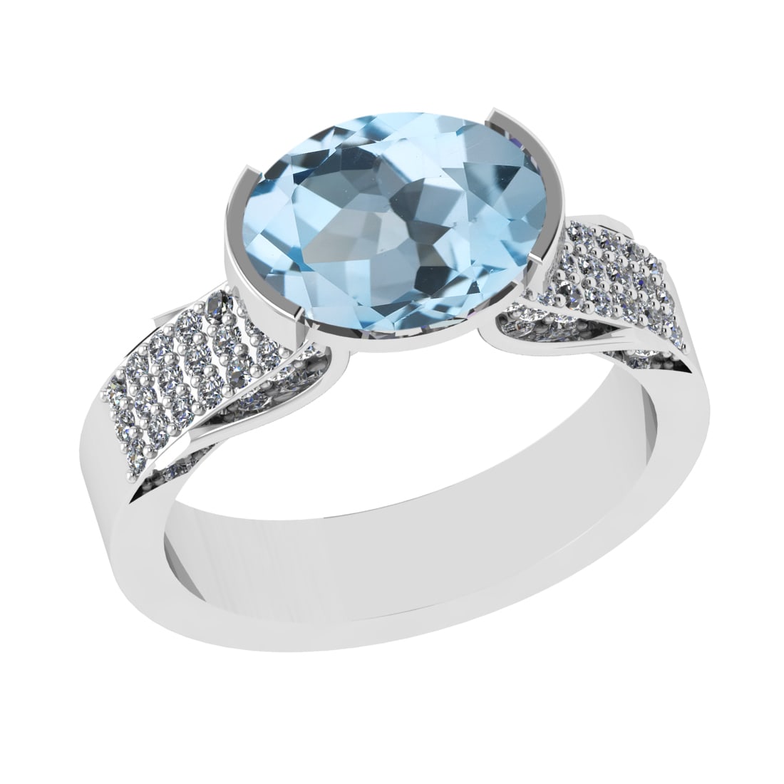 2.98 Ctw VS/SI1 Blue Topaz And Diamond 14K White Gold Engagement Ring( ALL (1 of 2)