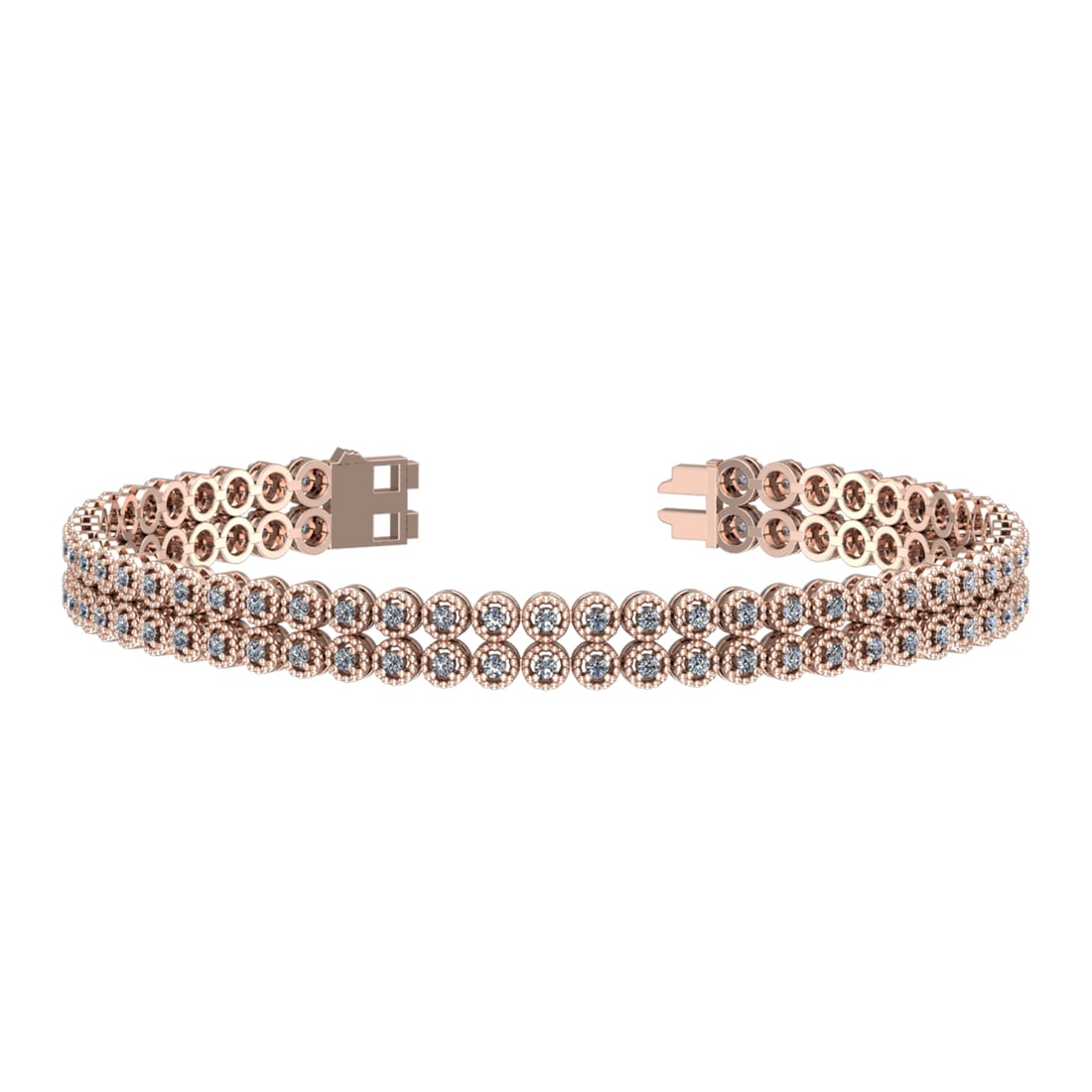 1.50 Ctw VS/SI1 Diamond Prong Set 14k Rose Gold 2 Row Bracelet: Total Daimond Weight :-1.50 Ctw Color : G-H Clarity : VS/SI1 Setting : Prong Metal Weight : Approx 16.60 gram 14k Rose Gold 2 Row Bracelet (ALL DIAMOND ARE LAB GROWN ) TD166-1.5-2CB #3SS96447v15