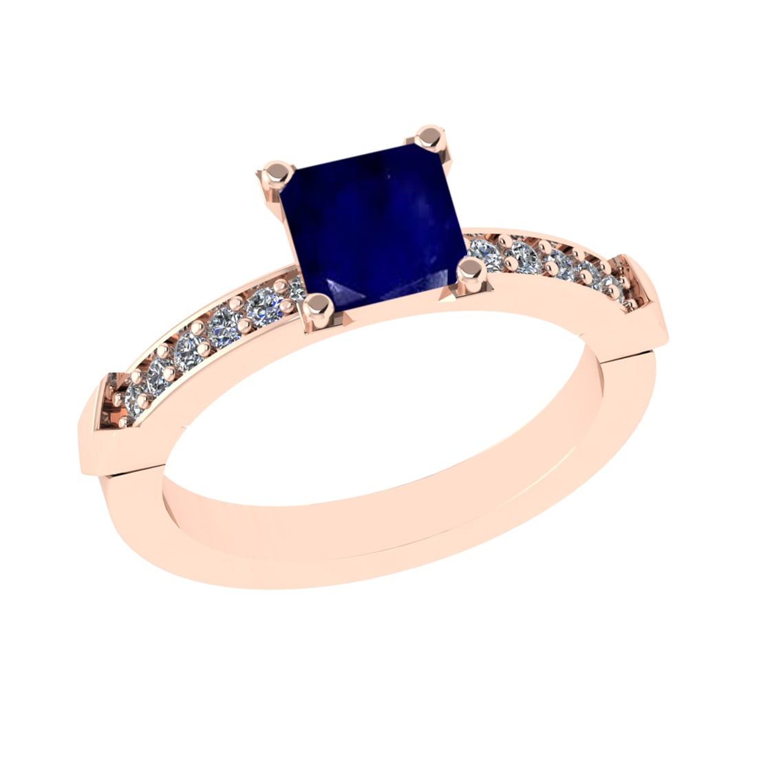 1.46 Ctw VS/SI1 Blue Sapphire and Diamond 14k Rose Gold Engagement Ring: Center Stone Weight :-1.25 Ctw ( Princess Cut) Center Stone Color :-Blue Sapphire Center Stone Setting : Prong Side Diamond Weight Of Ctw :- 0.21 Ctw Color : J-K Clarity : VS/SI1 Daimond Setting : Pro