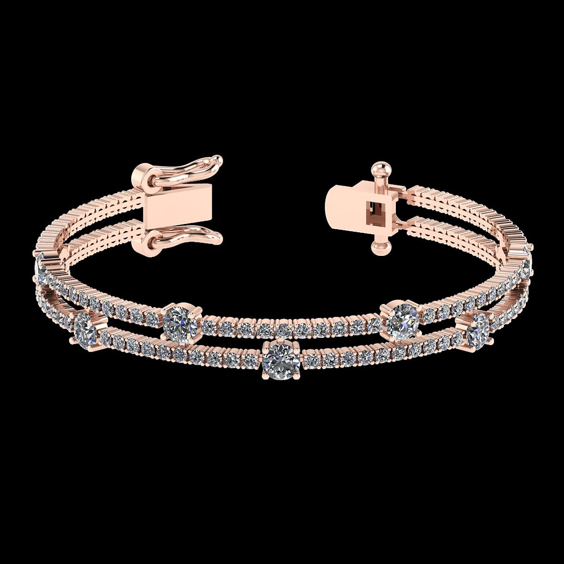 3.32 Ctw VS/SI1 Diamond Style 14K Rose Gold Bracelet (ALL DIAMOND ARE LAB G: Center Diamond Weight : 0.78 Ctw ( Round Cut) Center Color :-J-K Center Stone Clarity :- VS/SI1 Center Stone Setting : Prong Side Stone Weight Of Ctw 2.54 Ctw Side Stone Color : J-K Stone Clarity : VS