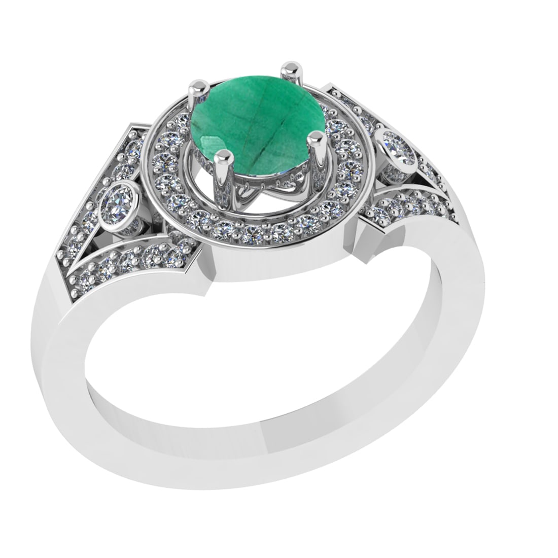 1.24 Ctw VS/SI1 Emerald and Diamond 14k white Gold Engagement Ring (ALL DIA: Center Stone Weight :-0.84 Ctw ( Round Cut) Center Stone Color :-Emerald Center Stone Setting : Prong Side Diamond Weight Of Ctw 0.40 Ctw Color : G-H Clarity : VS/SI1 Daimond Setting : Prong Metal Wei
