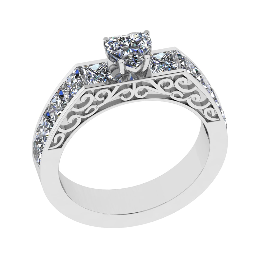 2.30 Ctw VS/SI1 Diamond Prong Set 14k white Gold Engagement Ring: Center Daimond Weight :-0.50 Ctw ( Heart Cut) Color : G-H Clarity : VS/SI1 Side Diamond Weight Of Ctw 1.80 Ctw Color : G-H Clarity : VS/SI1 Daimond Setting : Prong Metal Weight : Approx 4.91 gram 14k