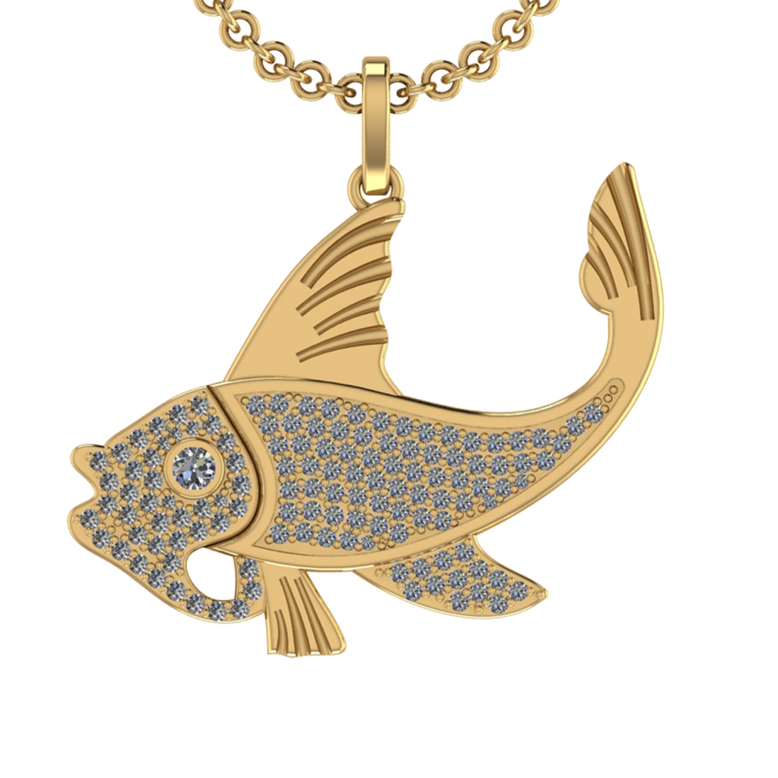 1.01 Ctw SI2/SI1 Diamond 14k Yellow Gold Fish Pendant (ALL DIAMOND ARE LAB (1 of 1)