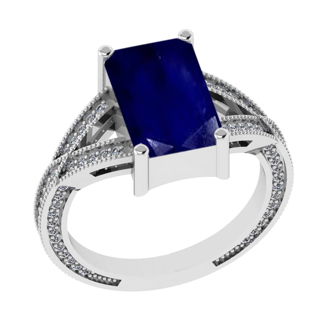2.95 Ctw VS/SI1 Blue Sapphire and Diamond 14k White Gold Engagement Ring (L: Center Stone Weight :- 2.50 Ctw ( Emerald Cut) Color :- Blue Sapphire Center Stone Setting : Prong Side Diamond Weight Of Ctw 0.45 Ctw Color : G-H Clarity : VS/SI1 Stone Setting : Prong Metal Weight :