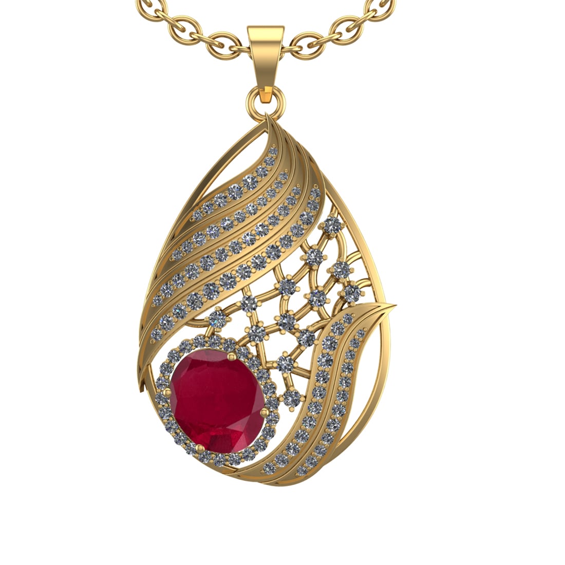 6.68 Ctw VS/SI1 Ruby and Diamond 14k Yellow Gold Pendant (ALL DIAMOND ARE L: Center Stone Weight :-4.80 Ctw ( Oval cut) Center Stone Color :-Ruby Setting : Prong Side Diamond Weight Of Ctw 1.88 Ctw Color : J-K Clarity : VS/SI1 Stone Setting : Prong Metal Weight : Approx 12.80