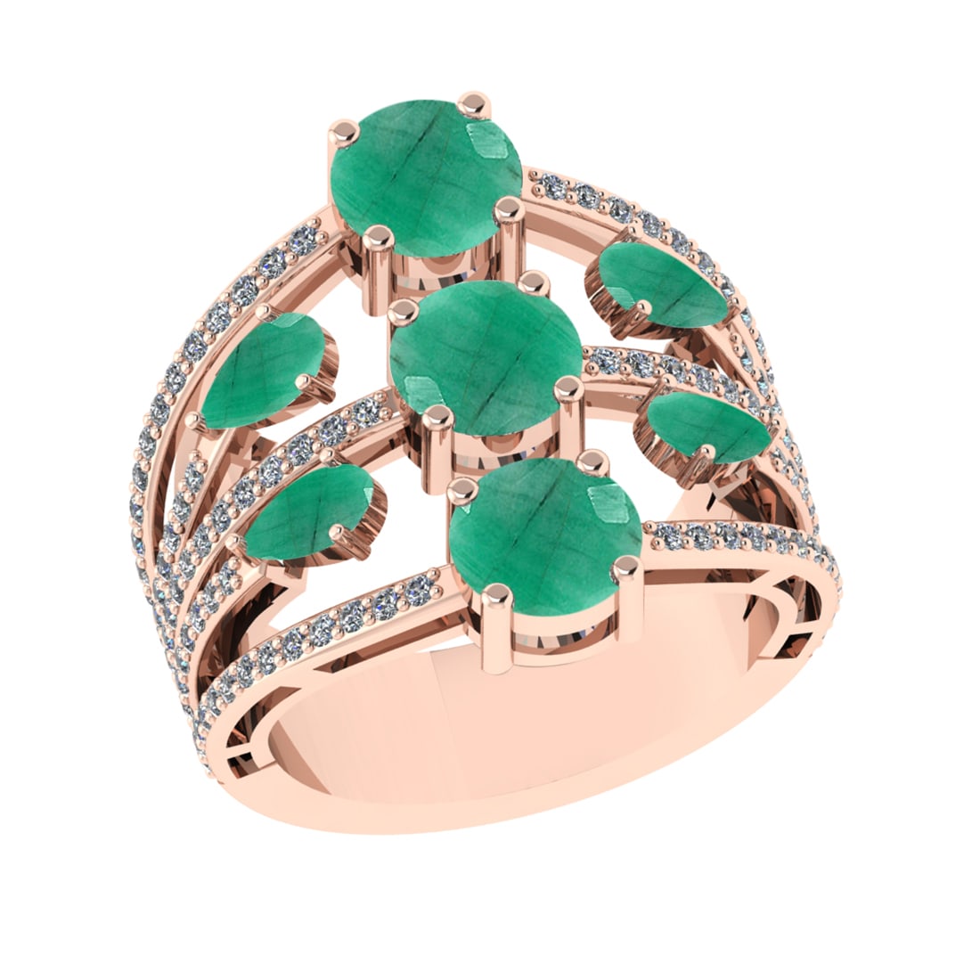 4.22 Ctw VS/SI1 Emerald and Diamond 14k Rose Gold Engagement Ring (ALL DIAM: Center Stone Weight :-3.52 Ctw ( Pear & Round cut )Center Stone Color :-Emerald Center Stone Setting : Prong Side Diamond Weight Of Ctw :- 0.70 Ctw Color : J-K Clarity : VS/SI1 Daimond Setting : Prong
