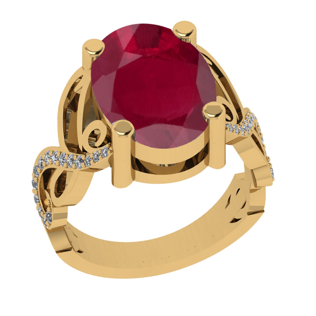 3.68 Ctw VS/SI1 Ruby and Diamond Prong Set 14K Yellow Gold Engagement Ring: Center Stone Weight : 3.50 Ctw (Oval Cut) Center Stone Color : Ruby Setting : Prong Side Weight Of Ctw 0.18 Ctw Color : J-K Clarity : VS/SI1 Stone Setting : Prong Metal Weight : Approx 7.10 gram 14K Y