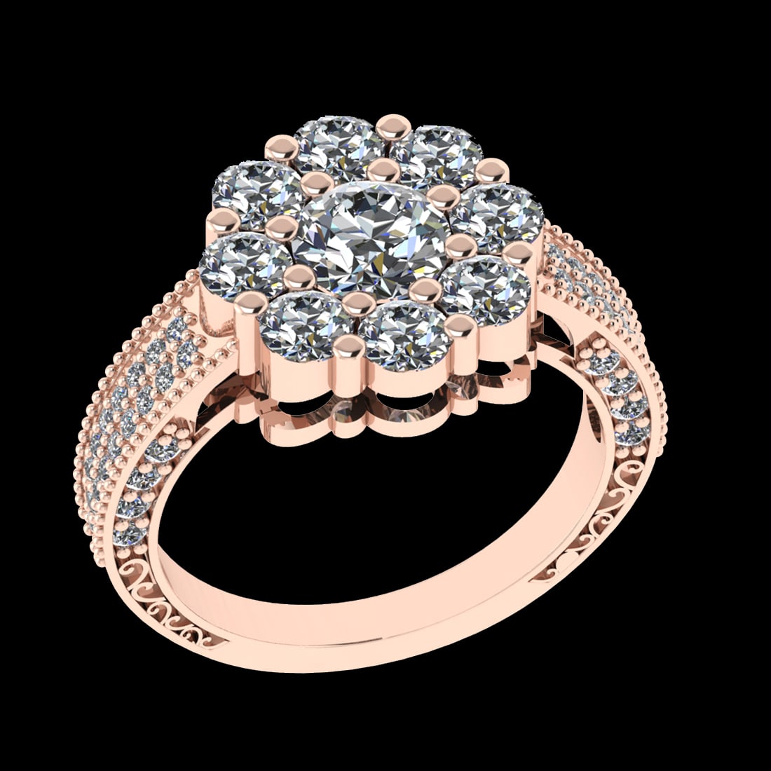 3.29 Ctw VS/SI1 Diamond 10k Rose Gold Engagement Ring (ALL DIAMOND ARE LAB: Center Daimond Weight :-0.84 Ctw ( Round Cut) Color : J-K Clarity : VS/SI1 Side Diamond Weight Of Ctw 2.45 Ctw Color : J-K Clarity : VS/SI1 Daimond Setting : Prong Metal Weight : Approx 6.06 gram 10k