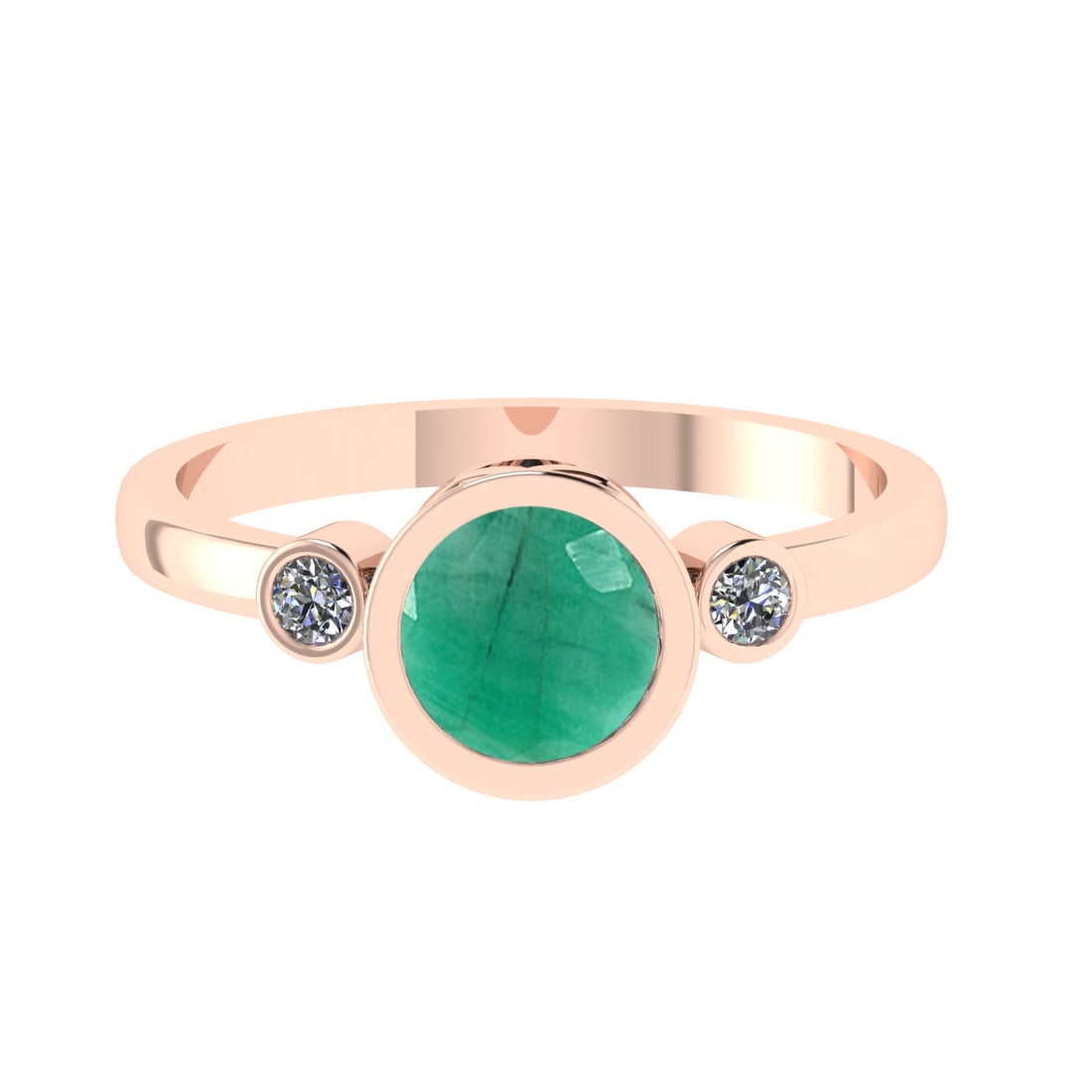0.91 Ctw VS/SI1 Emerald and Diamond 14k Rose Gold Engagement Ring (ALL DIAM: Center Stone Weight :-0.84 Ctw ( Round Cut) Center Stone Color :-Emerald Center Stone Setting : Prong Side Diamond Weight Of Ctw :- 0.07 Ctw Color : G-H Clarity : VS/SI1 Daimond Setting : Prong Metal