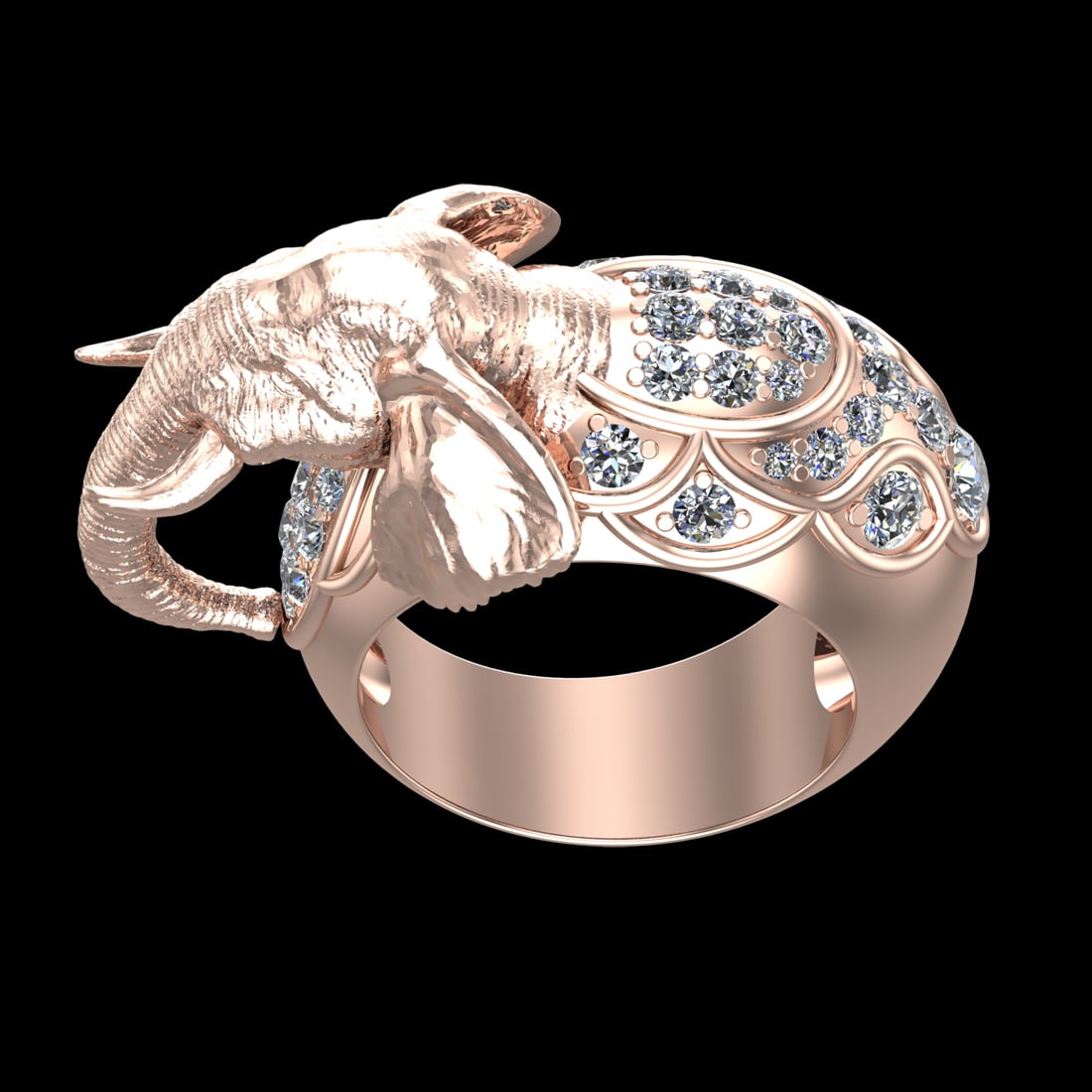 1.69 Ctw VS/SI1 Diamond Prong Set 10K Rose Gold Creature theme Ring (ALL DI: Total Daimond Weight :-1.69 Ctw Color : F-G Clarity : VS/SI1 Setting : Prong Metal Weight : Approx 25.30 gram 10K Rose Gold Creature theme Ring Current Size 8 (LAB GROWN) #3SS23124v15