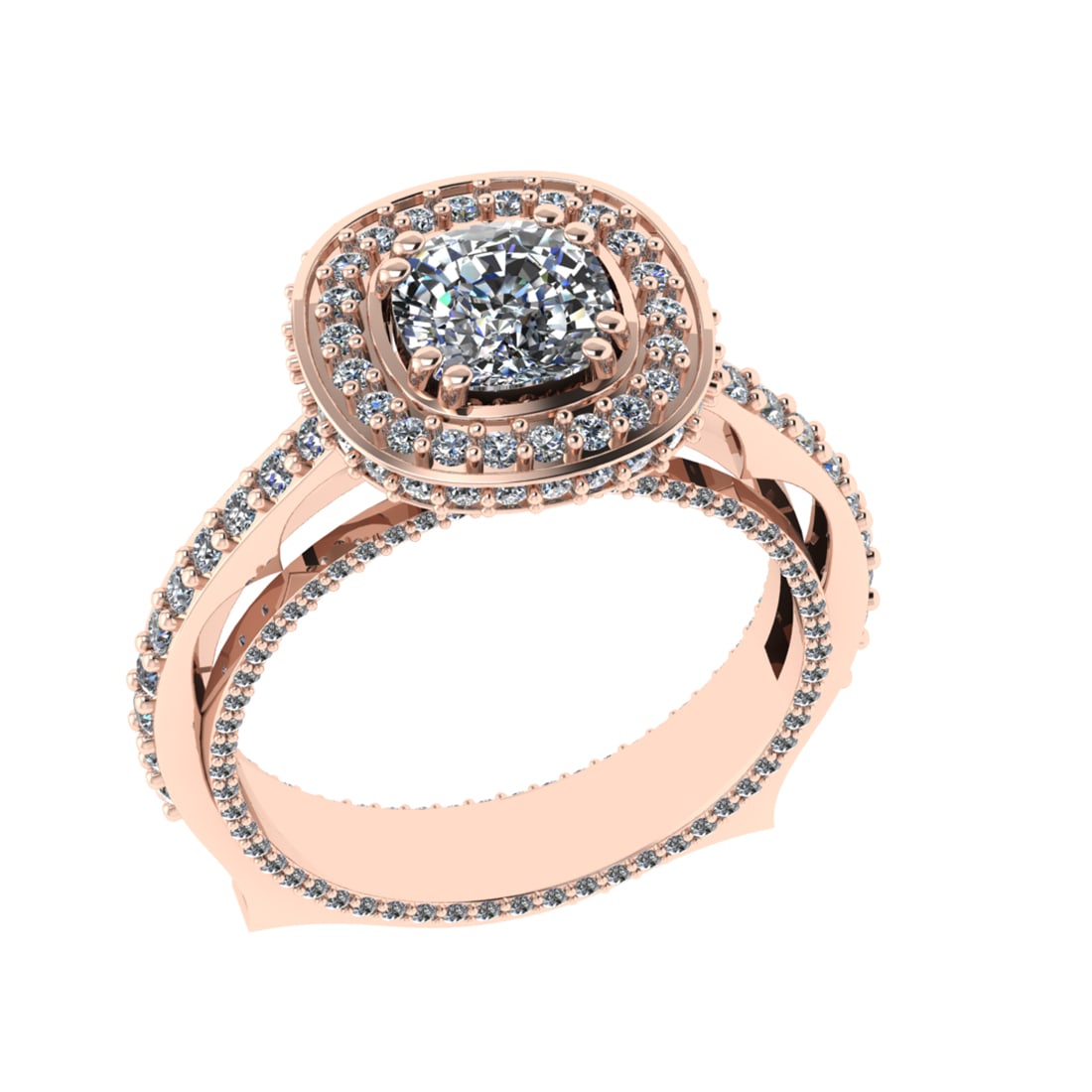 2.40 Ctw VS/SI1 Diamond Prong Set 18k Rose Gold Engagement Ring: Center Diamond Weight :-1.00 Ctw ( Cushion cut) Color :- G-H Clarity : VS/SI1 Center Stone Setting : Prong Side Diamond Weight Of Ctw 1.40 Ctw Color : G-H Clarity : VS/SI1 Stone Setting : Prong Metal