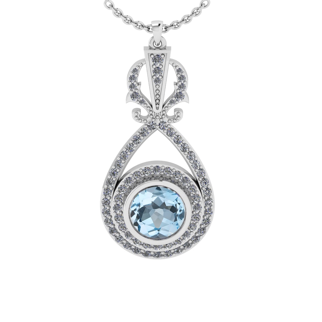 1.85 Ctw VS/SI1 Blue Topaz and Diamond 10K white Gold Pendant (ALL DIAMOND: Center Stone Weight :-1.30 Ctw ( Round Cut) Center Stone Color :-Blue Topaz Center Stone Setting : Prong Side Diamond Weight Of Ctw 0.55 Ctw Color : J-K Clarity : VS/SI1 Stone Setting : Prong Metal We
