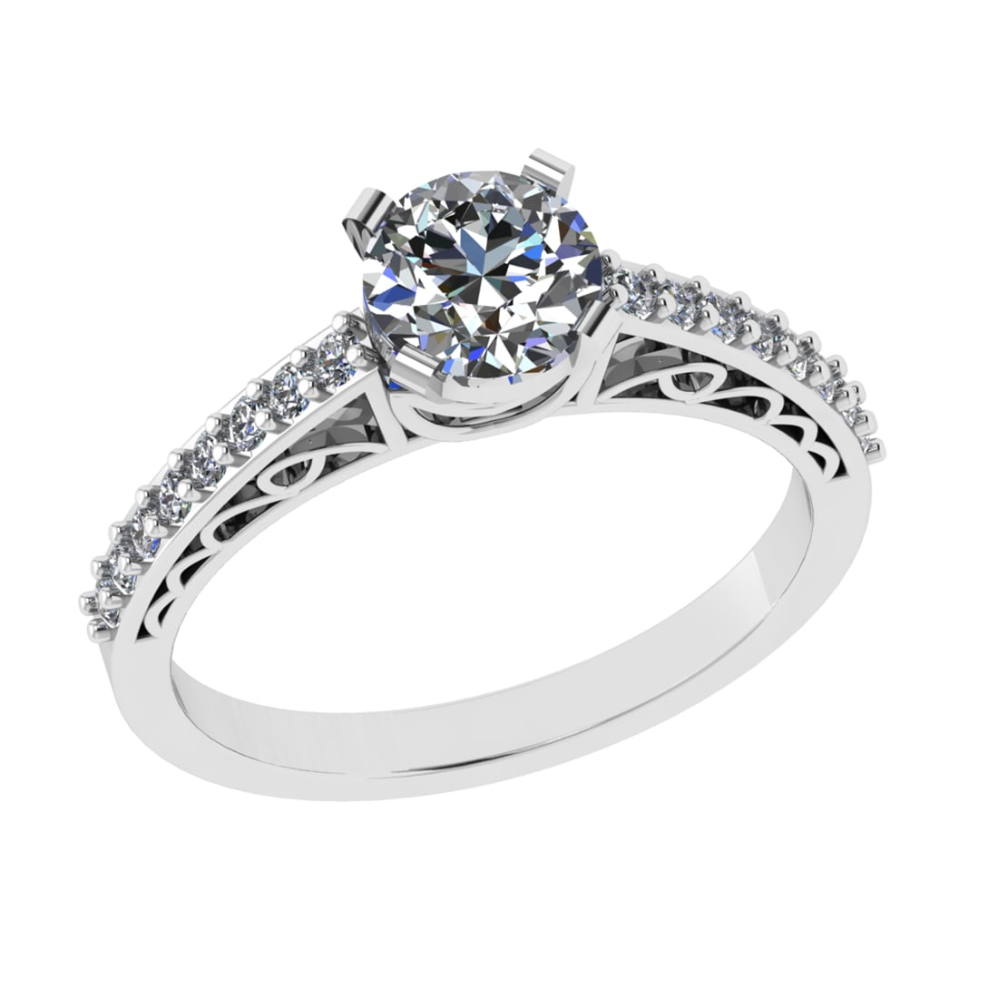 1.08 Ctw VS/SI1 Diamond Prong Set 14k white Gold Engagement Ring (ALL DIAMO: Center Daimond Weight :-0.84 Ctw ( Round Cut) Color : G-H Clarity : VS/SI1 Side Diamond Weight Of Ctw 0.24 Ctw Color : G-H Clarity : VS/SI1 Daimond Setting : Prong Metal Weight : Approx 3.30 gram 14k