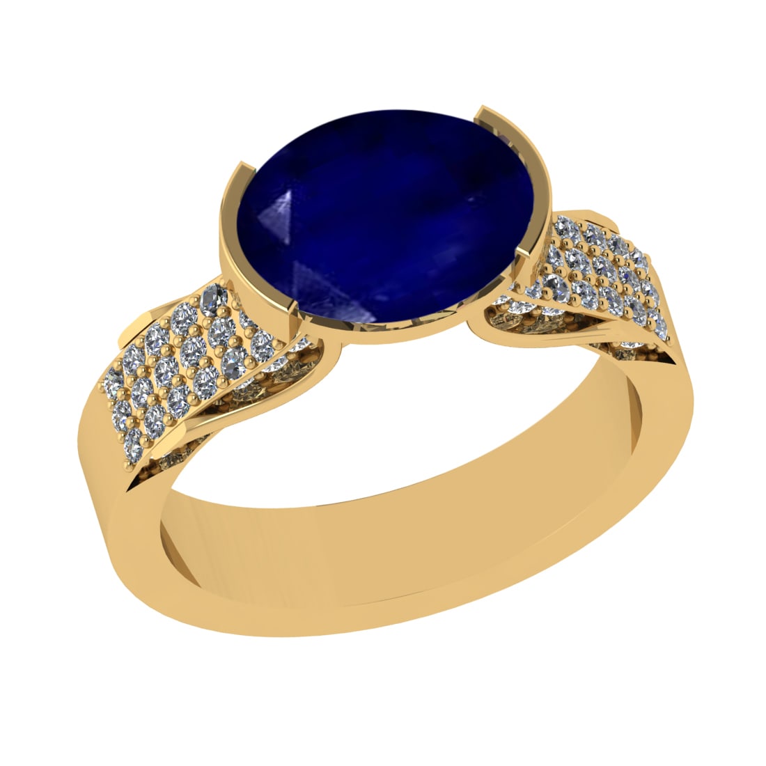 2.98 Ctw VS/SI1 Blue Sapphire And Diamond 14k Yellow Gold Engagement Ring (: Center Stone Weight : 2.50 Ctw ( Oval Cut ) Center Stone Color : Blue Sapphire Stone Setting : Prong Side Diamond Weight Of Ctw 0.48 Ctw Side Stone Color : G-H Stone Clarity : VS/SI1 Stone Setting : P